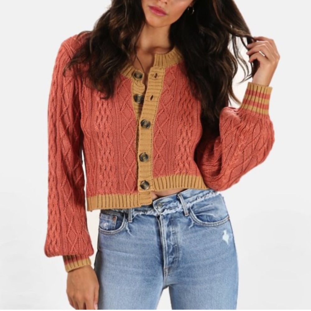 For Love & Lemons Sierra Asymmetrical Cable Sweater, Size Medium